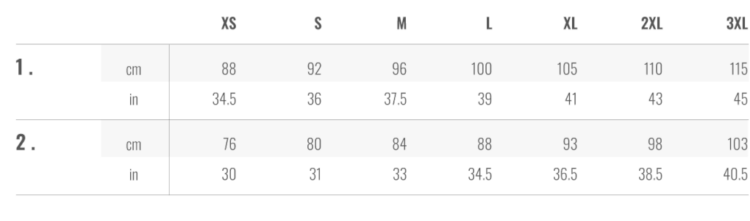 Men's Size Chart Jerseys